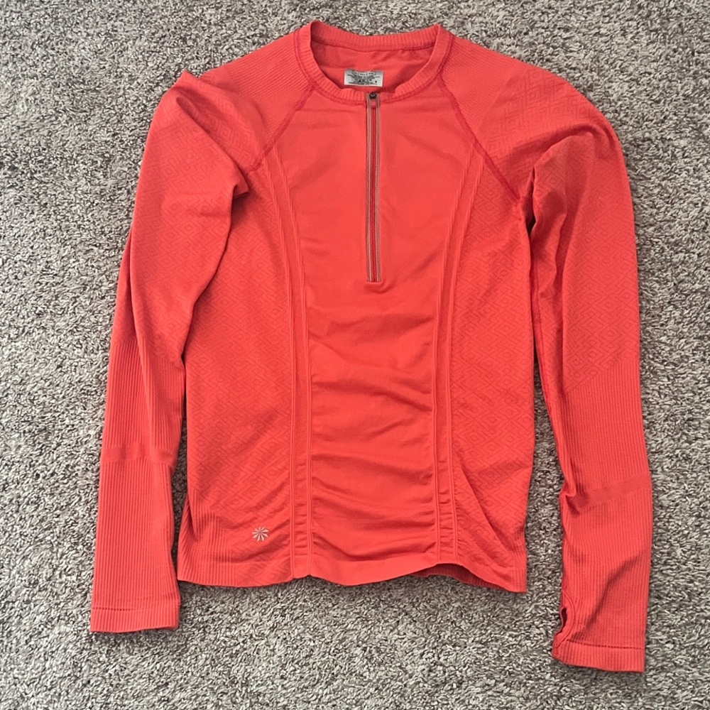 Athleta Coral Red Long Sleeve Half-Zip Active Top